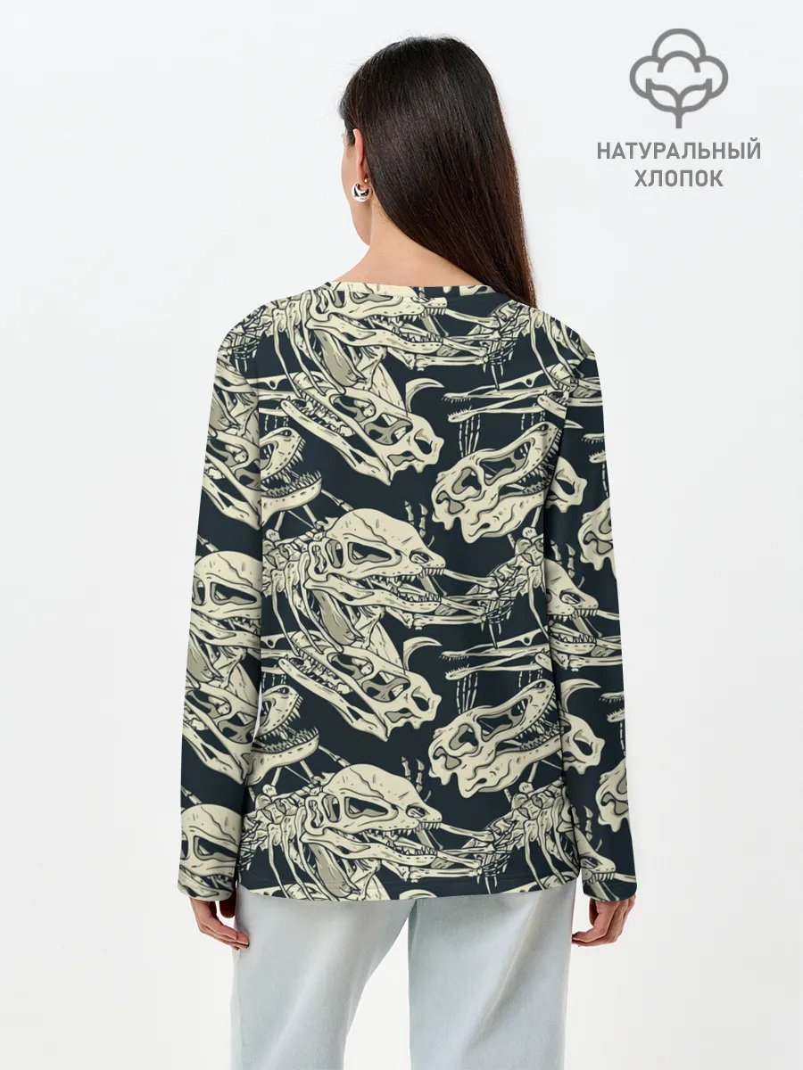Лонгслив женский. Хлопок / Черепа динозавров