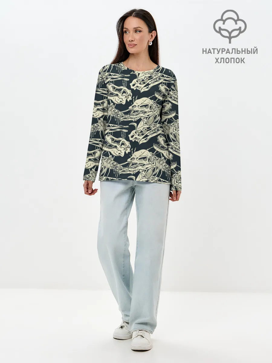 Лонгслив женский. Хлопок / Черепа динозавров