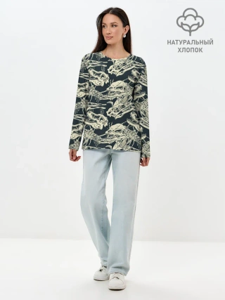 Лонгслив женский. Хлопок / Черепа динозавров