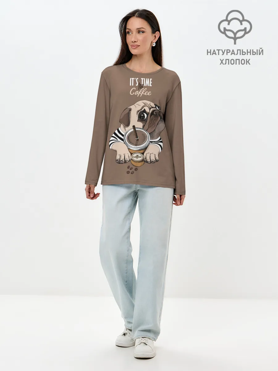 Лонгслив женский. Хлопок / Its time for coffee