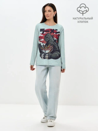 Лонгслив женский. Хлопок / Blue Godzilla