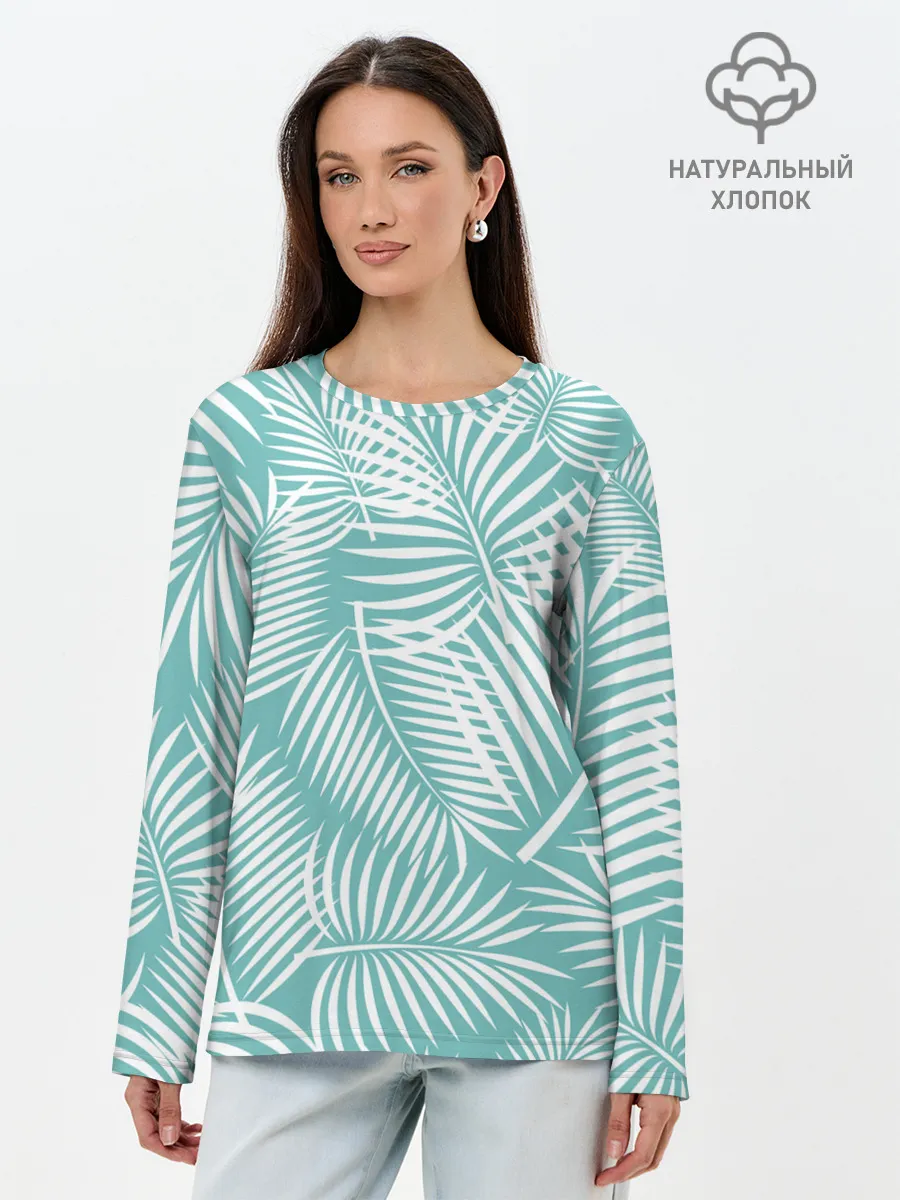 Лонгслив женский. Хлопок / Листья Пальмы
