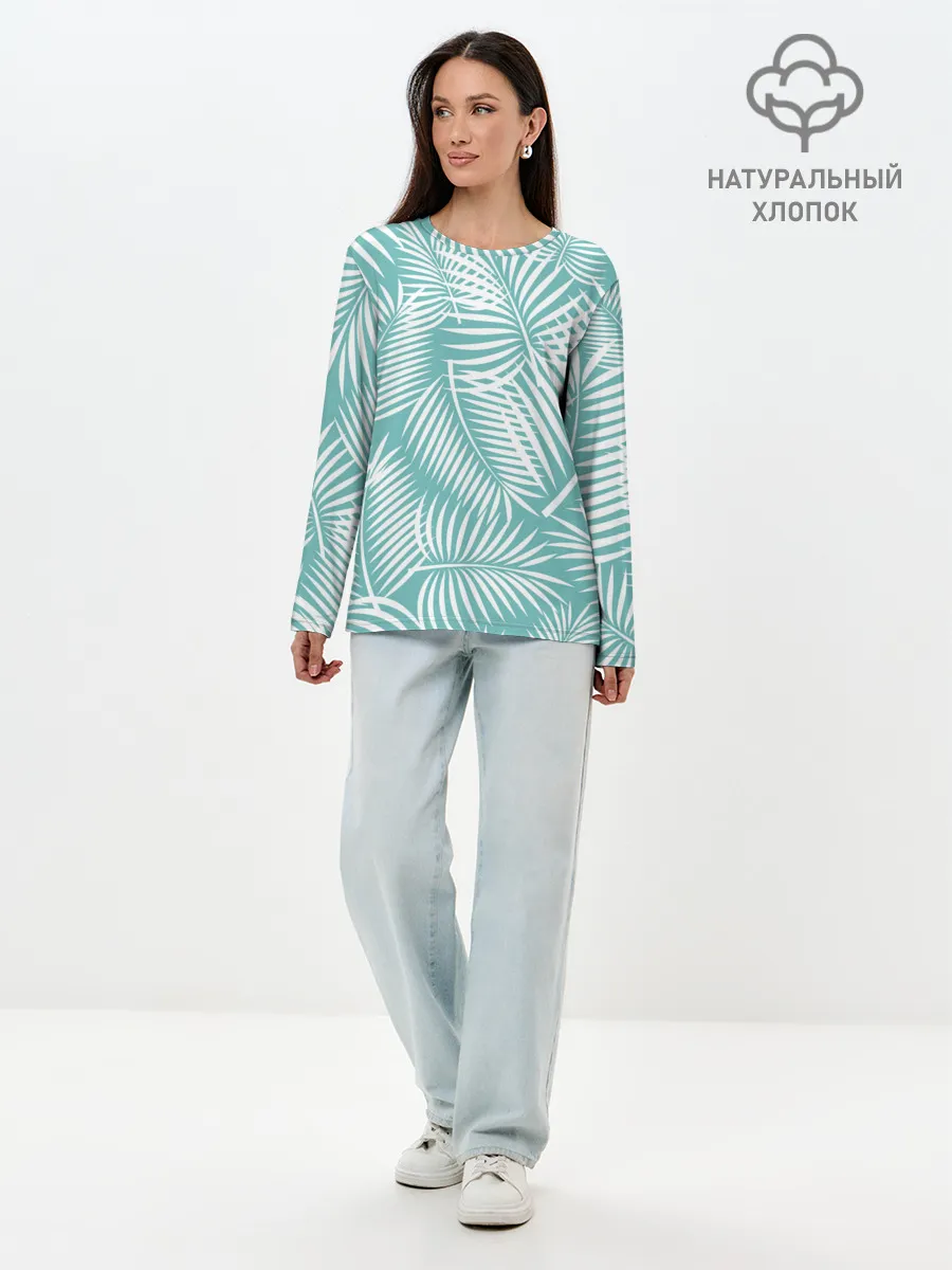 Лонгслив женский. Хлопок / Листья Пальмы