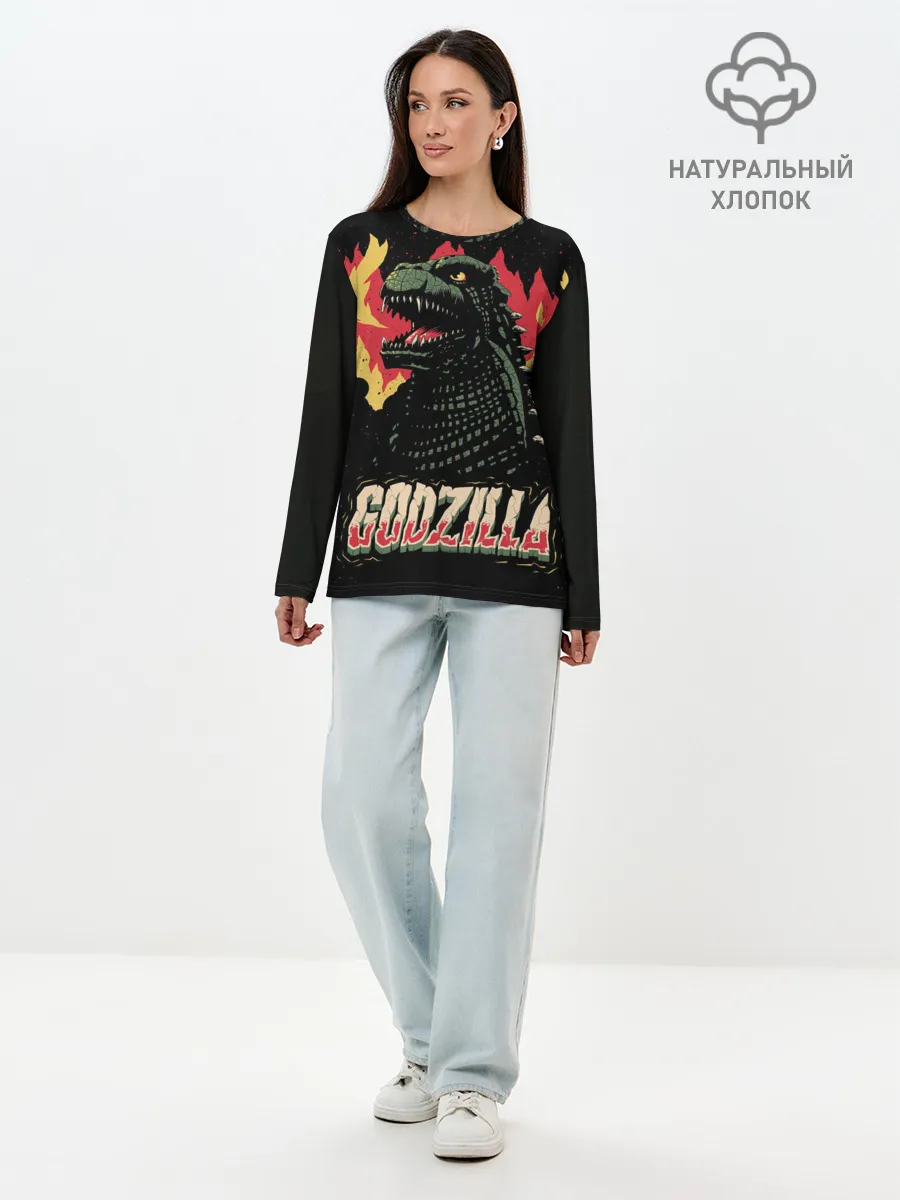 Лонгслив женский. Хлопок / Годзилла