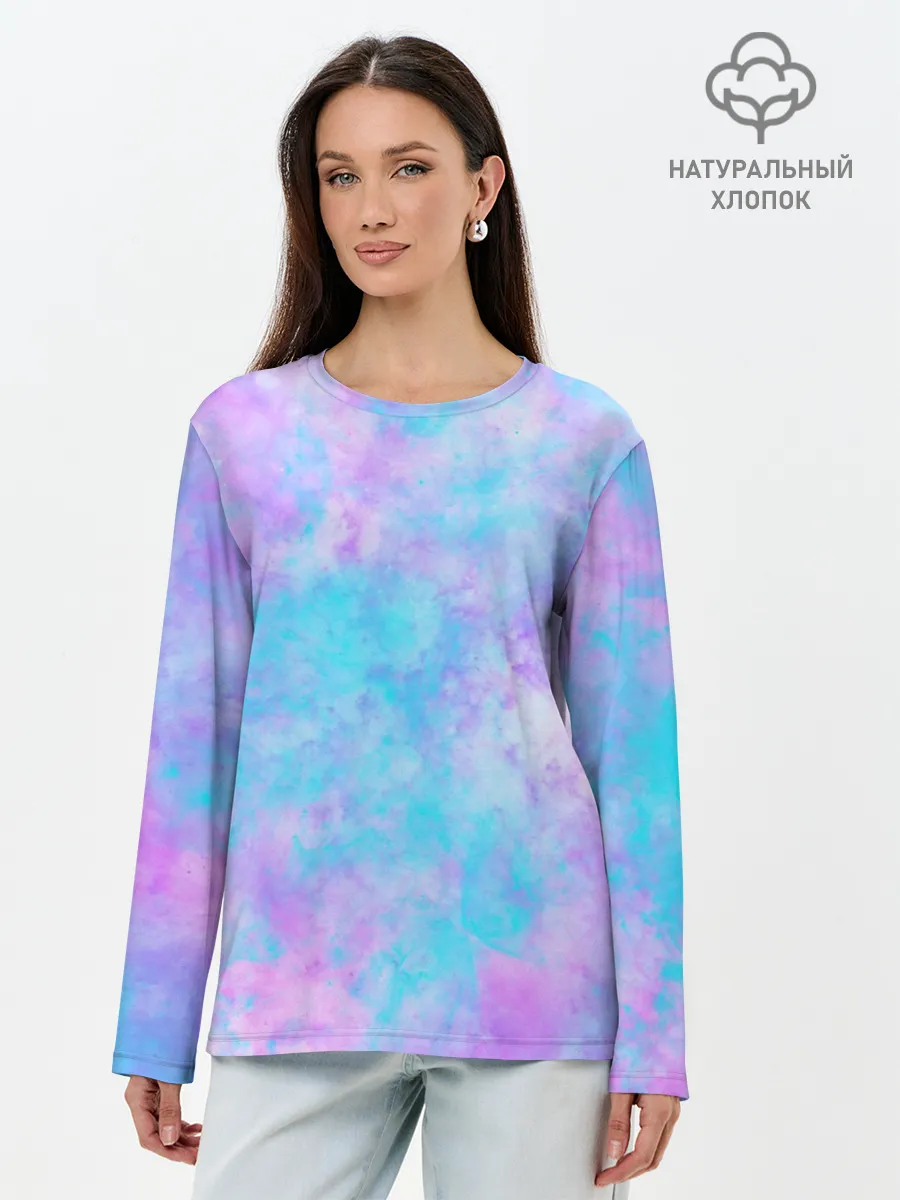 Лонгслив женский. Хлопок / Мрамор Tie Dye
