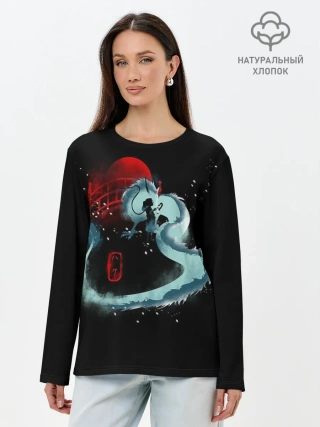 Лонгслив женский. Хлопок / Дракон Хаку