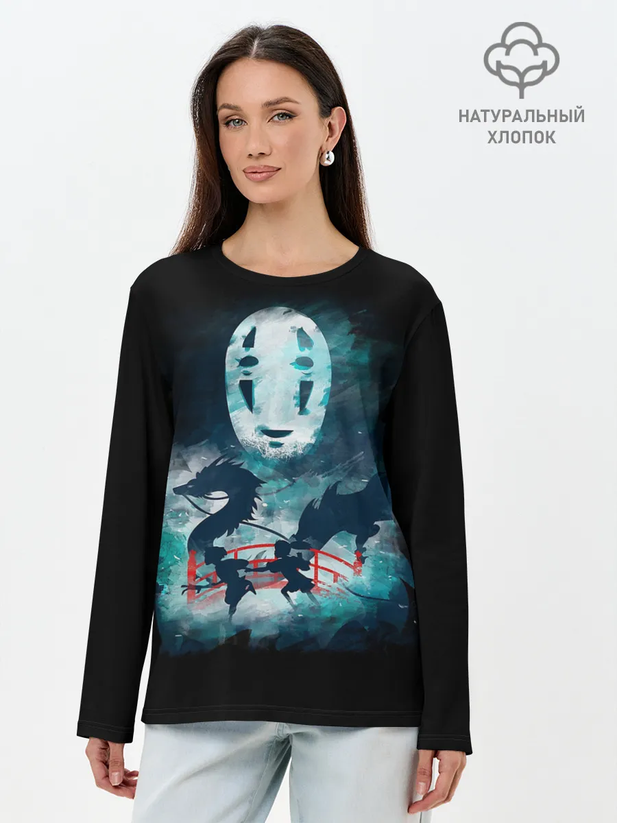 Лонгслив женский. Хлопок / Бог быстрой янтарной реки