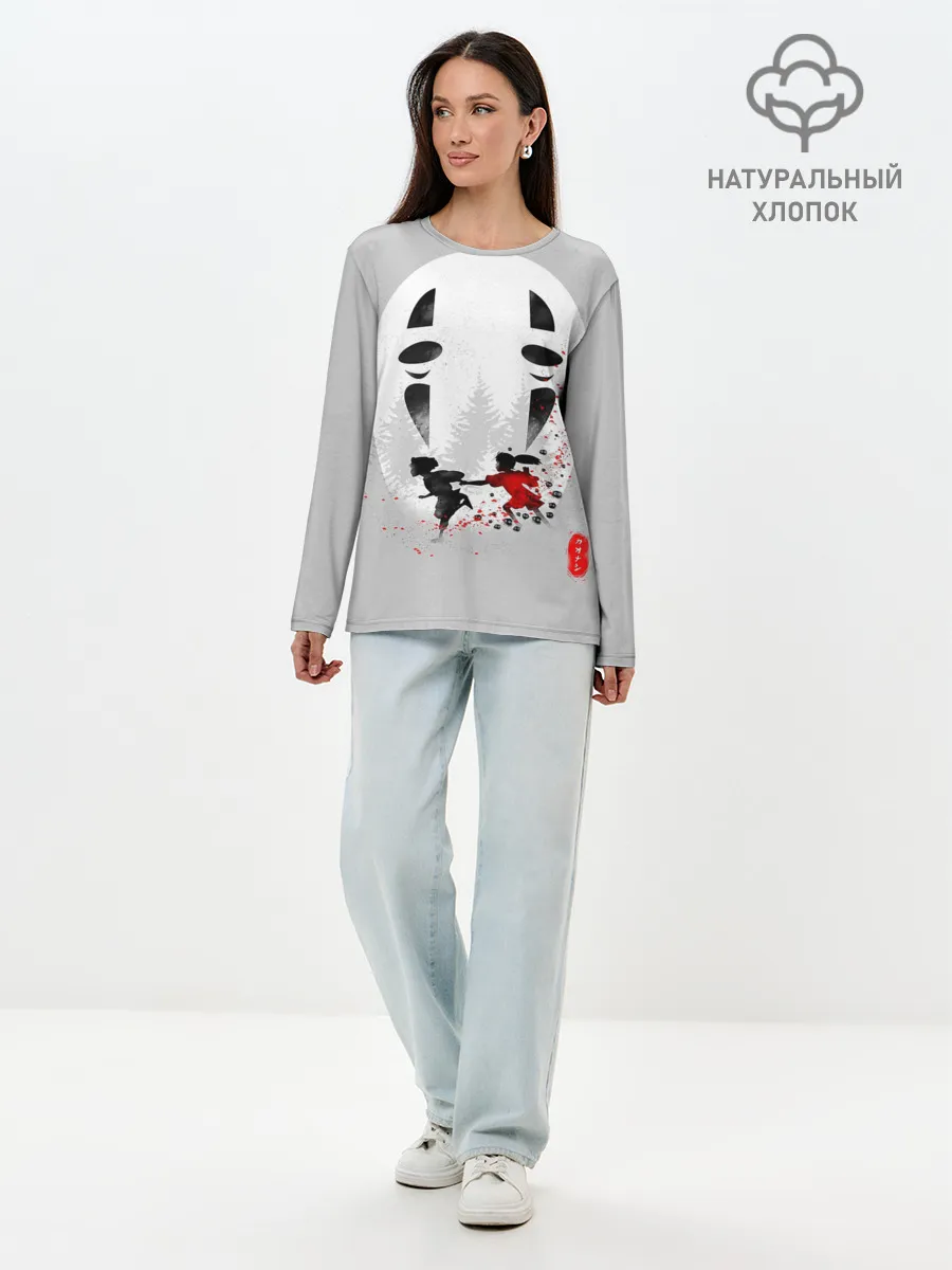 Лонгслив женский. Хлопок / Тихиро и Хаку убегают