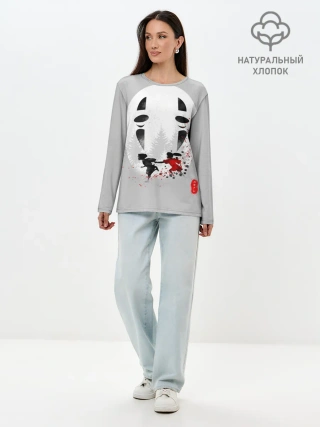 Лонгслив женский. Хлопок / Тихиро и Хаку убегают