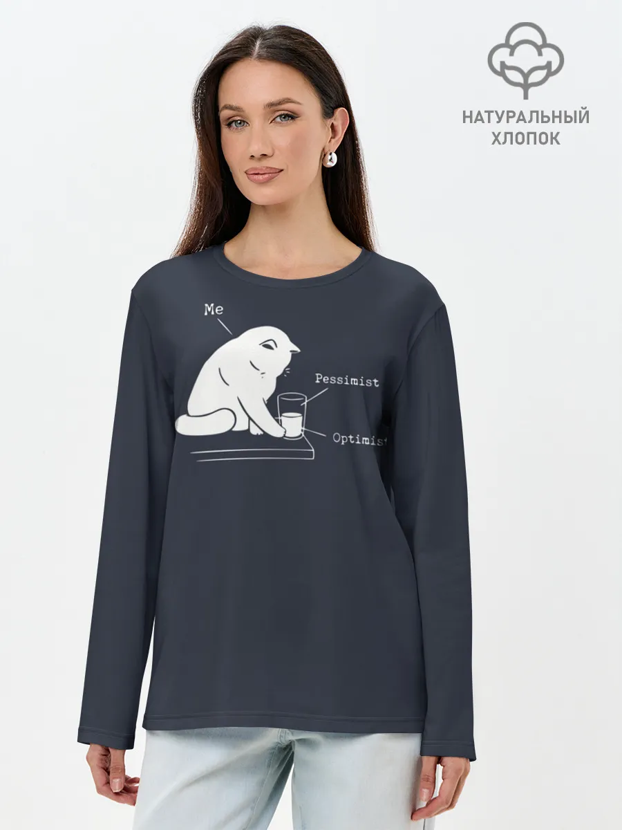 Лонгслив женский. Хлопок / Кот хулиган