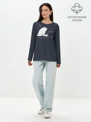 Лонгслив женский. Хлопок / Кот хулиган