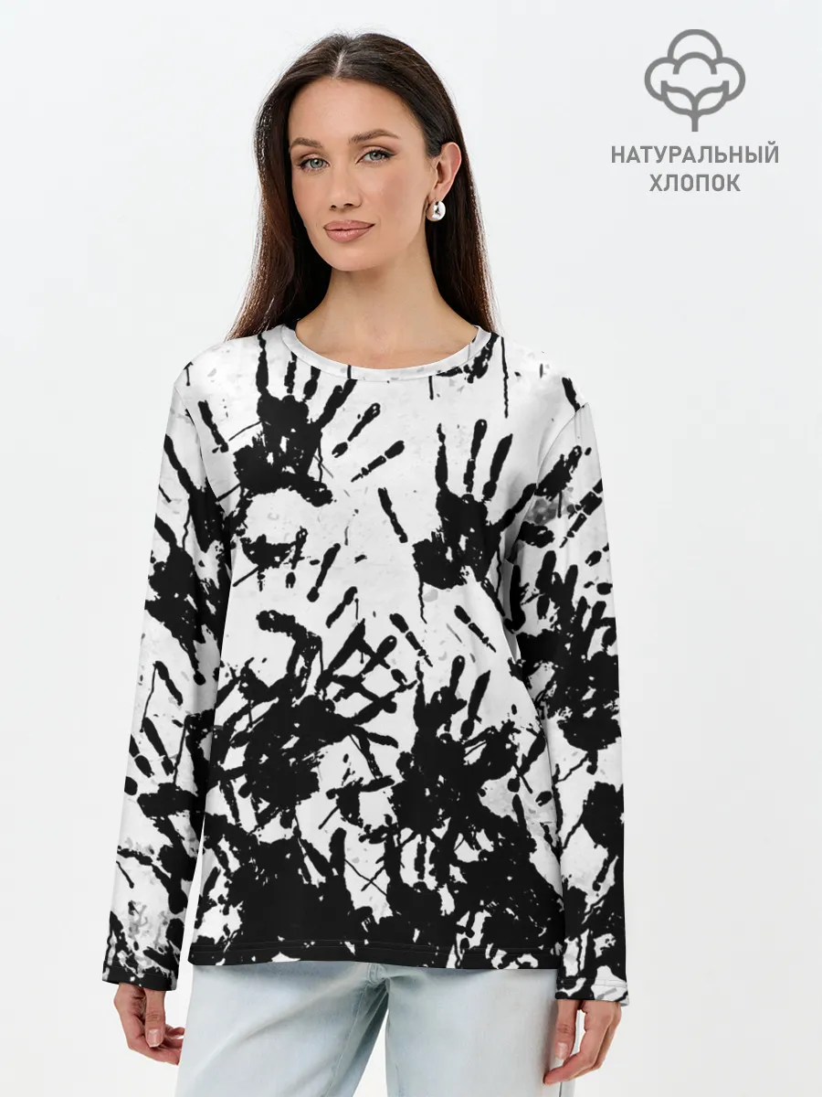 Лонгслив женский. Хлопок / Отпечатки - DEATH STRANDING