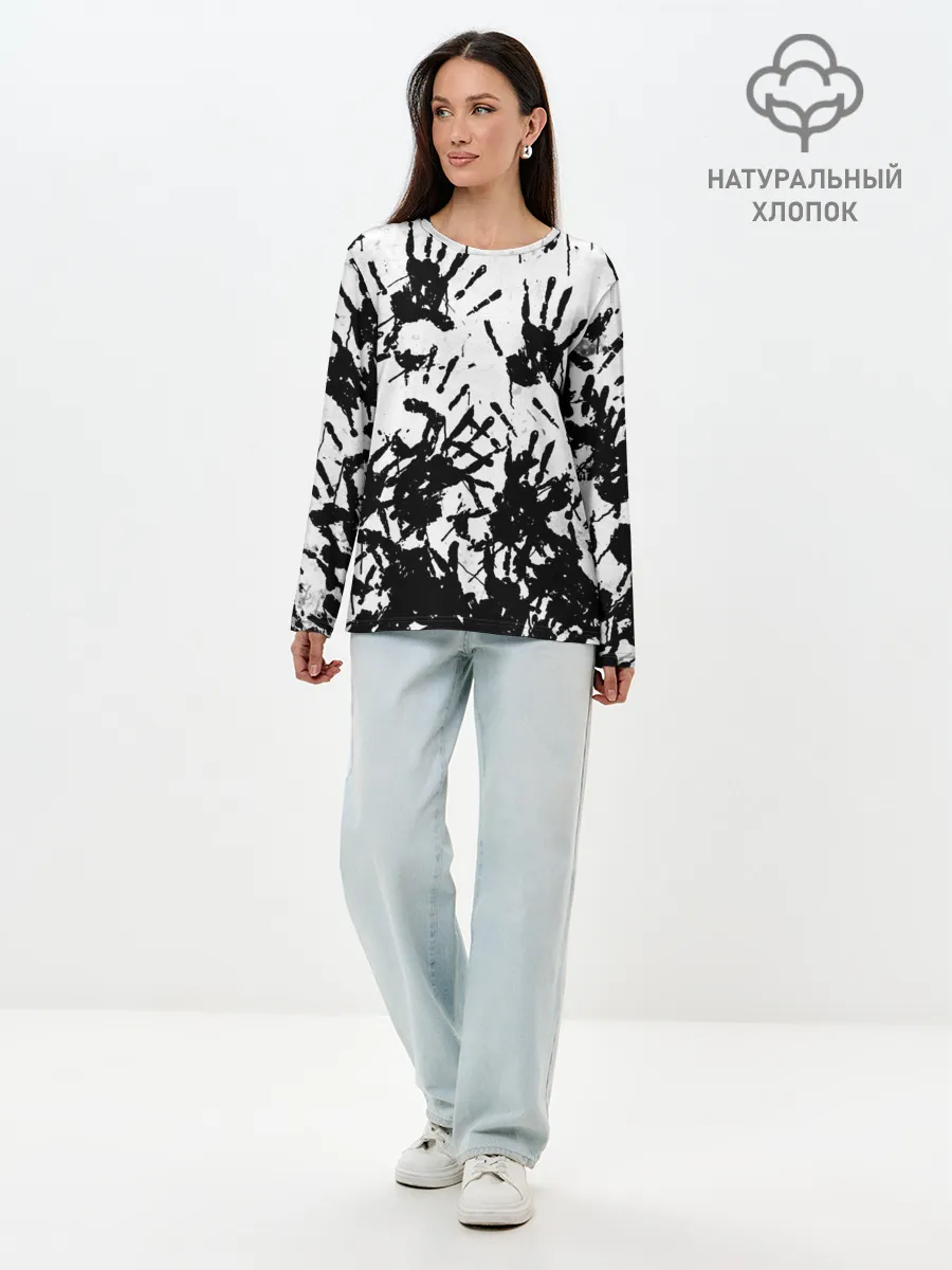 Лонгслив женский. Хлопок / Отпечатки - DEATH STRANDING