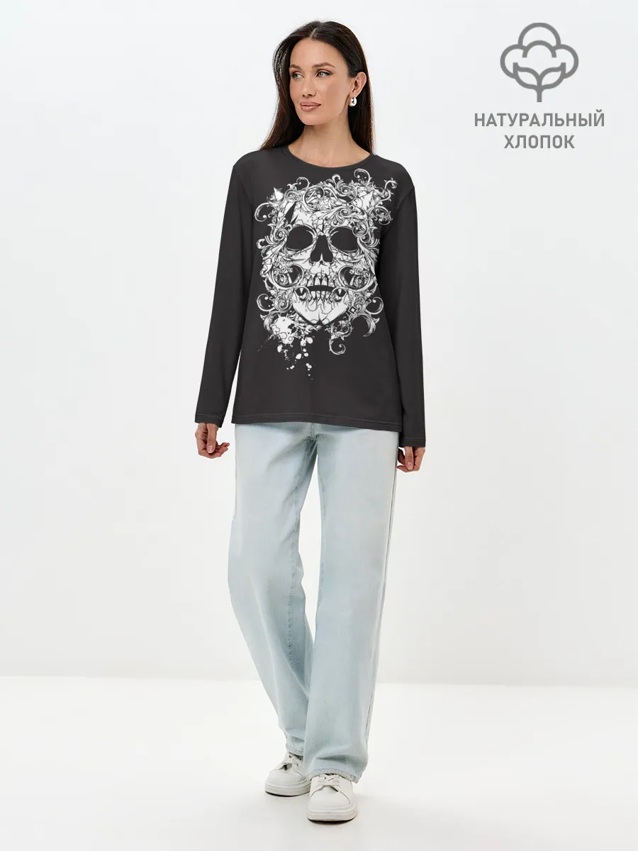 Лонгслив женский. Хлопок / Череп