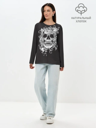 Лонгслив женский. Хлопок / Череп