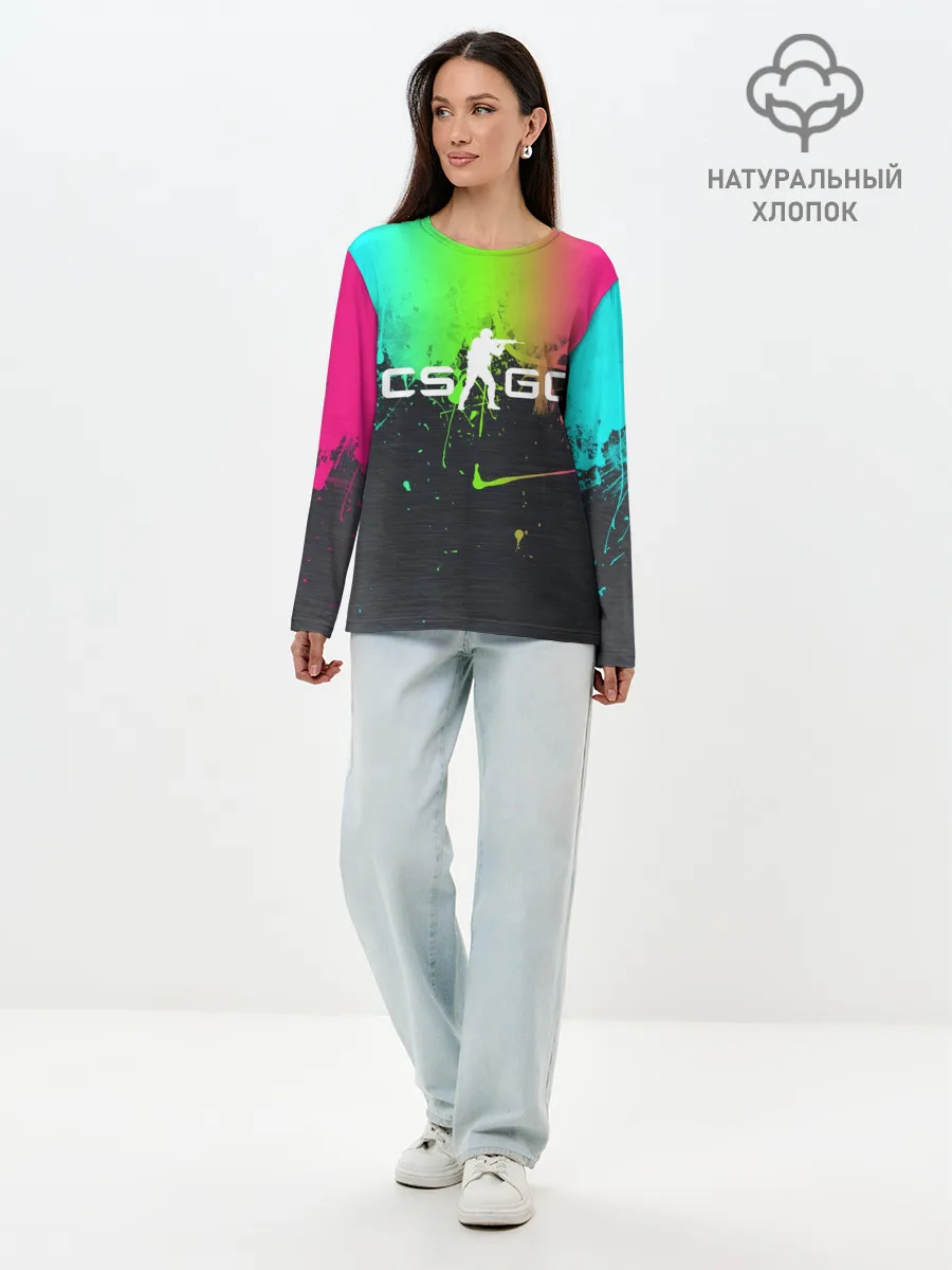 Лонгслив женский. Хлопок / Фосфор CS:Go
