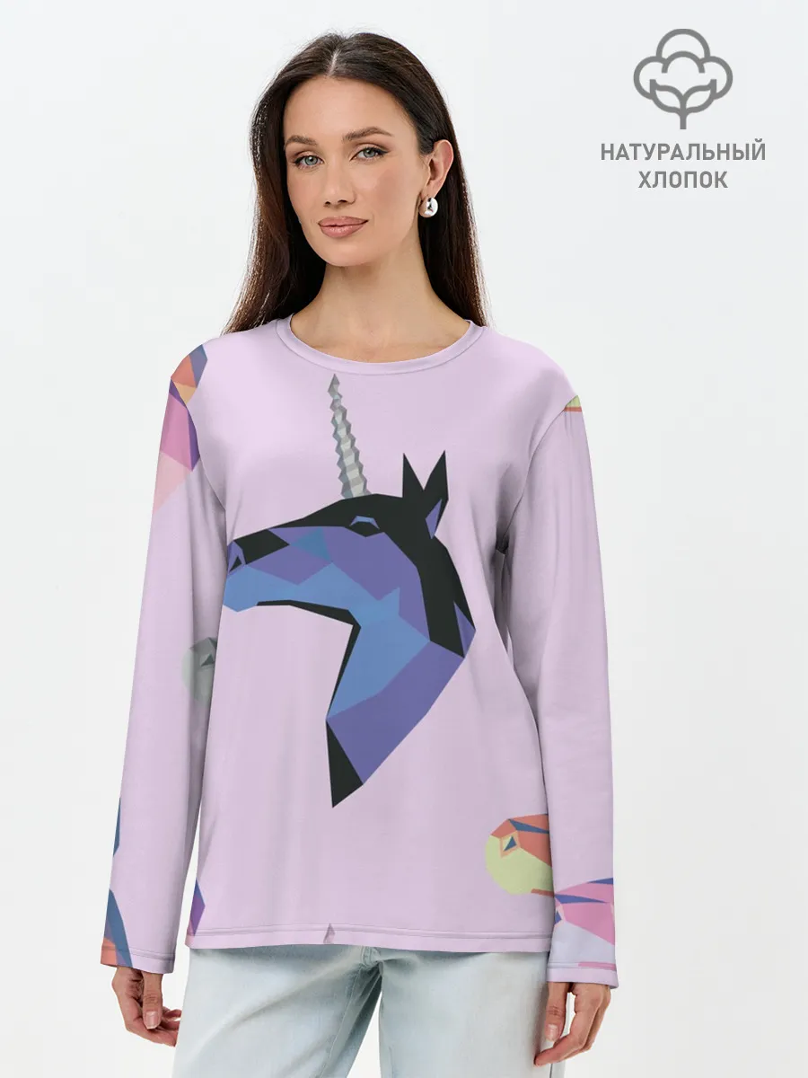 Лонгслив женский. Хлопок / Единорог