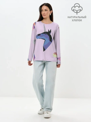 Лонгслив женский. Хлопок / Единорог