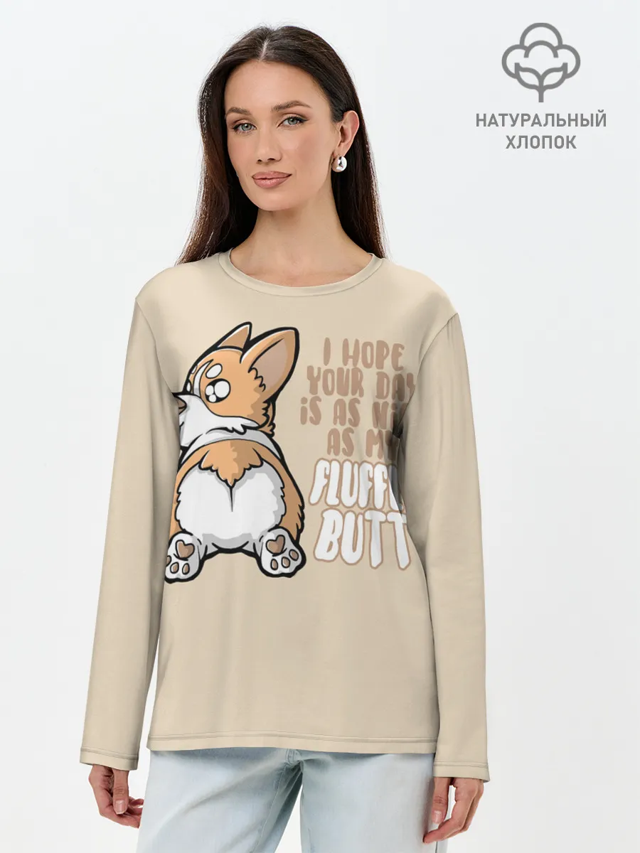 Лонгслив женский. Хлопок / Милый Корги