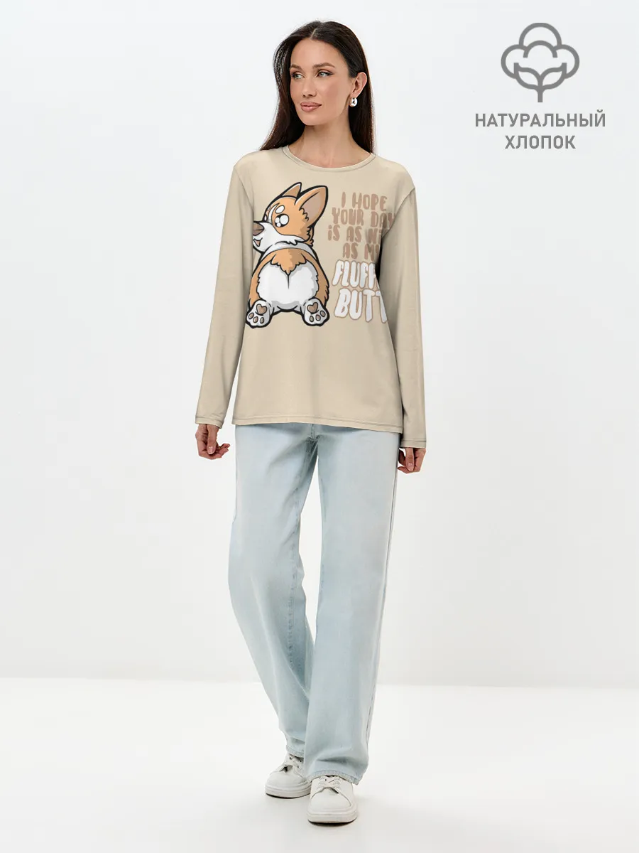 Лонгслив женский. Хлопок / Милый Корги