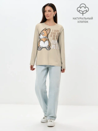 Лонгслив женский. Хлопок / Милый Корги