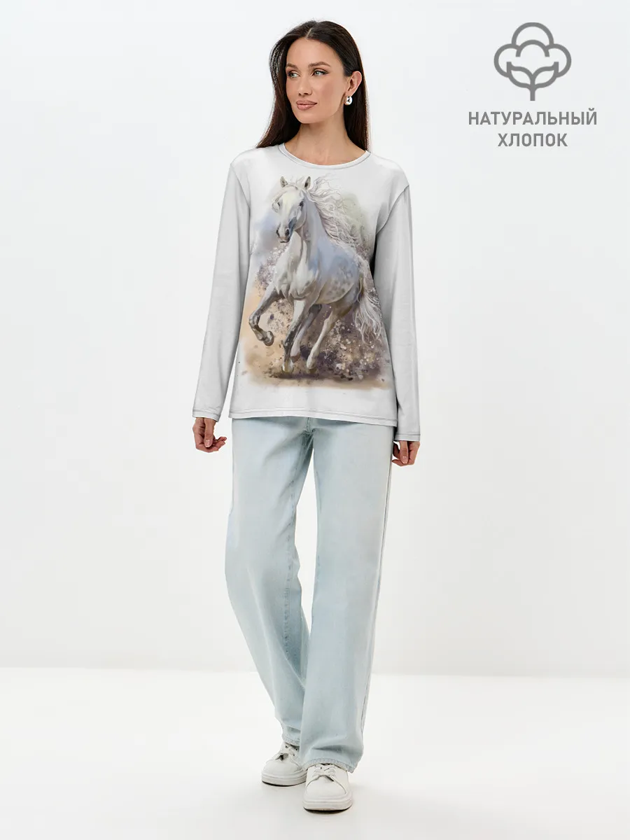 Лонгслив женский. Хлопок / Белая лошадь