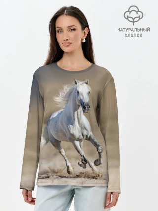Лонгслив женский. Хлопок / Белый конь