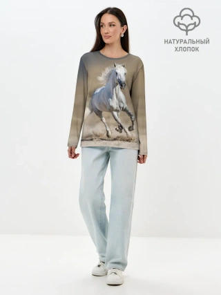 Лонгслив женский. Хлопок / Белый конь