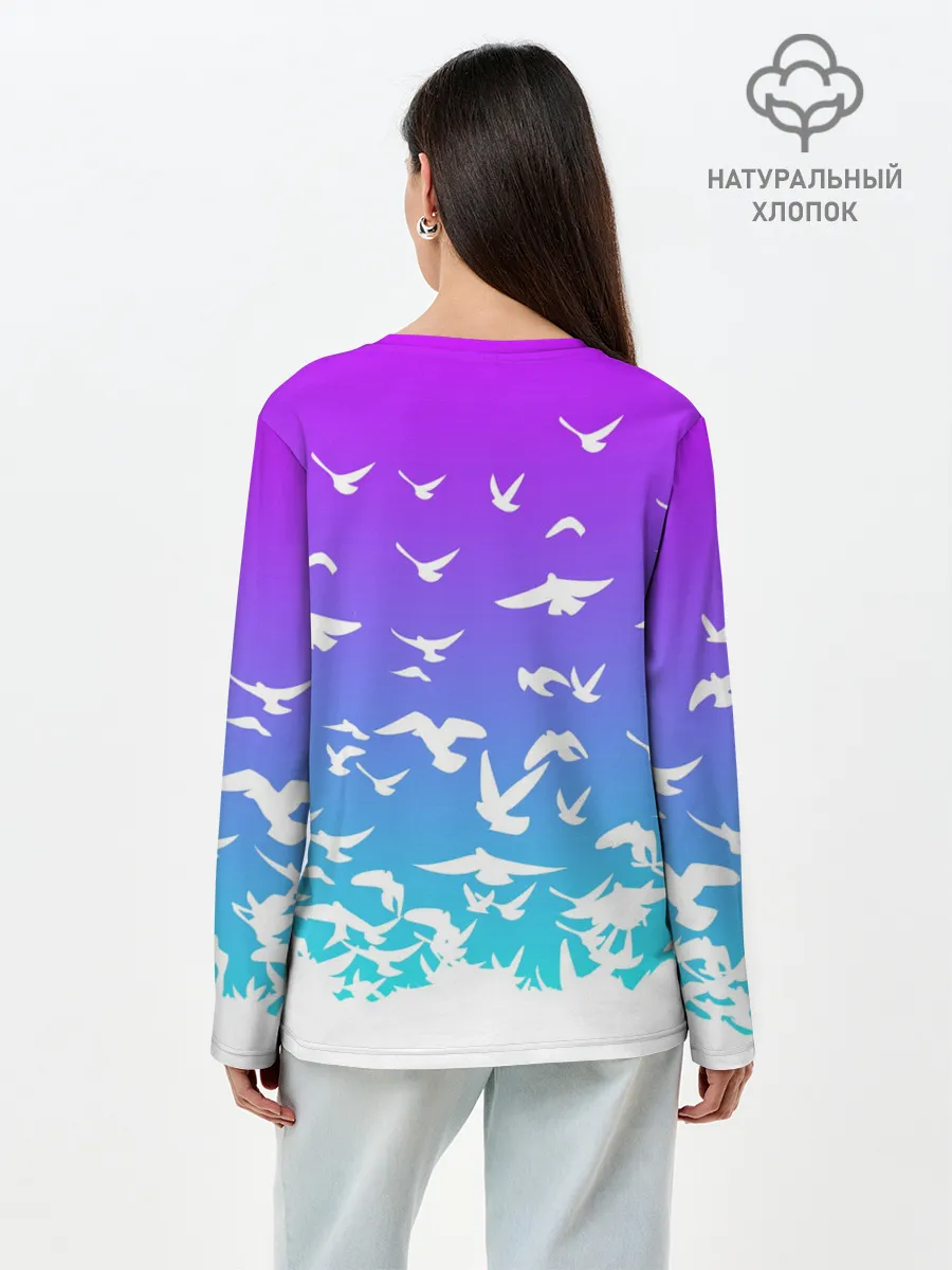 Лонгслив женский. Хлопок / Фейри Тейл птички