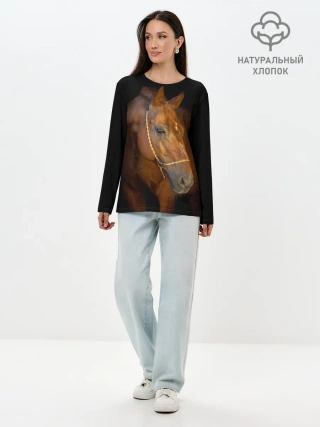 Лонгслив женский. Хлопок / Гнедая лошадь