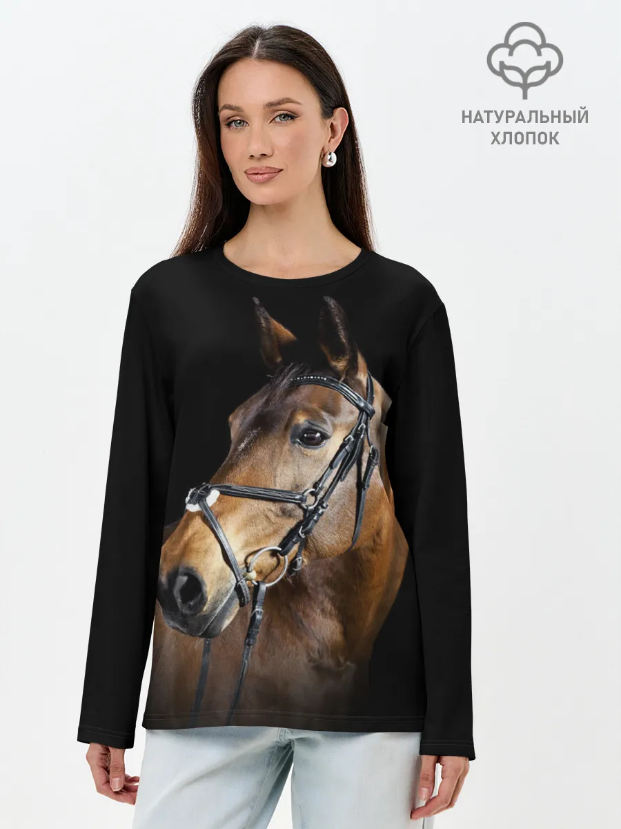 Лонгслив женский. Хлопок / Гнедая лошадь