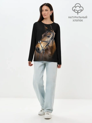 Лонгслив женский. Хлопок / Гнедая лошадь