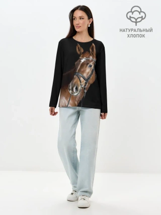 Лонгслив женский. Хлопок / Гнедая лошадь