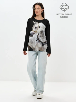 Лонгслив женский. Хлопок / Серый в яблоках конь