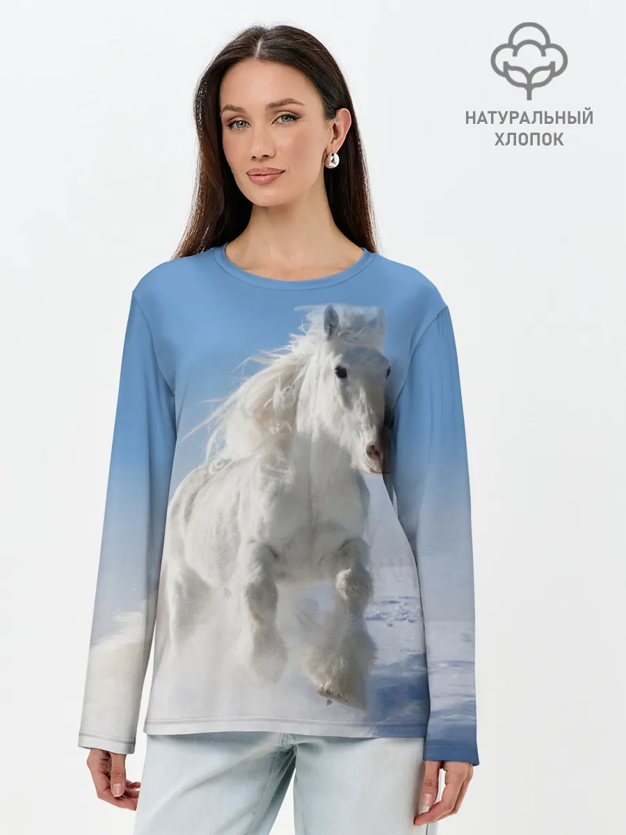 Лонгслив женский. Хлопок / Белый скакун