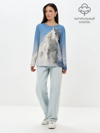 Лонгслив женский. Хлопок / Белый скакун