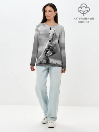 Лонгслив женский. Хлопок / Белая лошадь