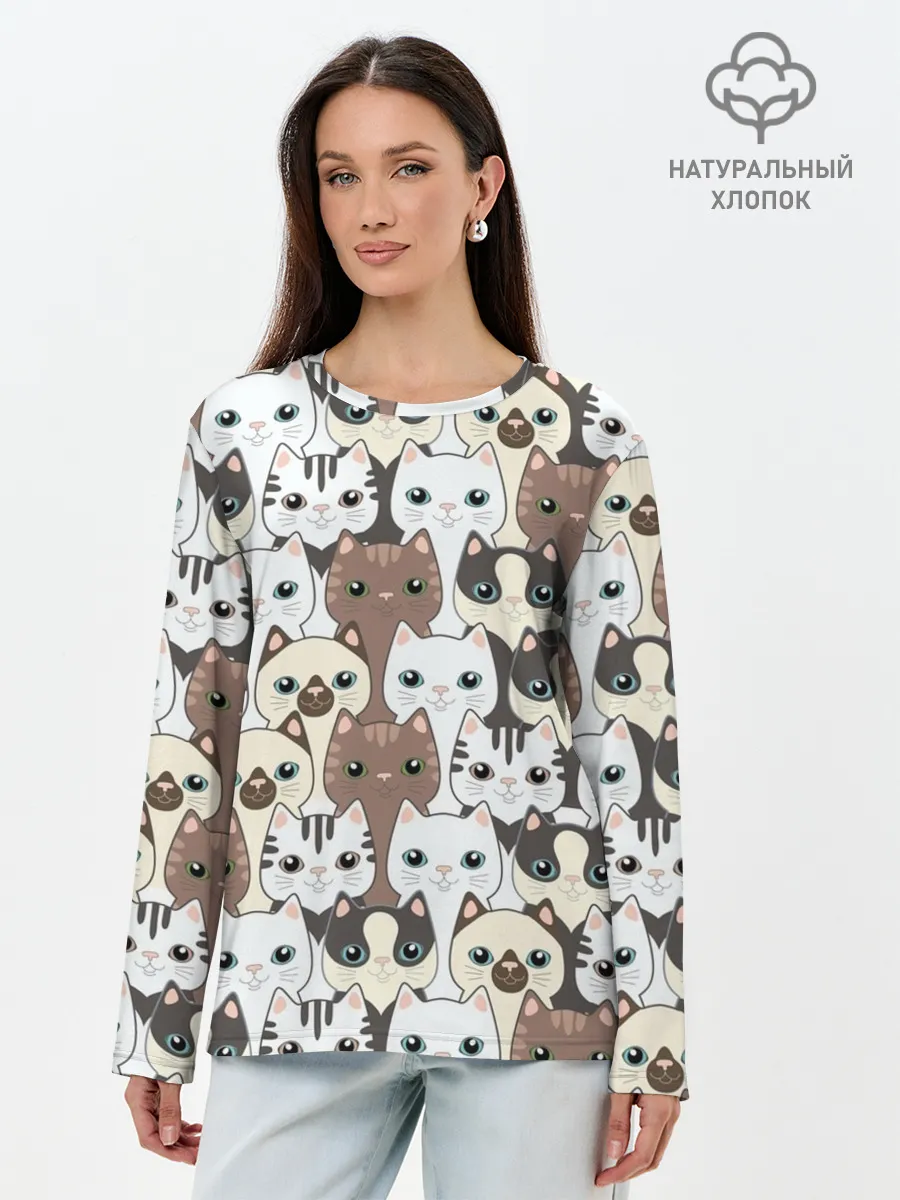 Лонгслив женский. Хлопок / Котики