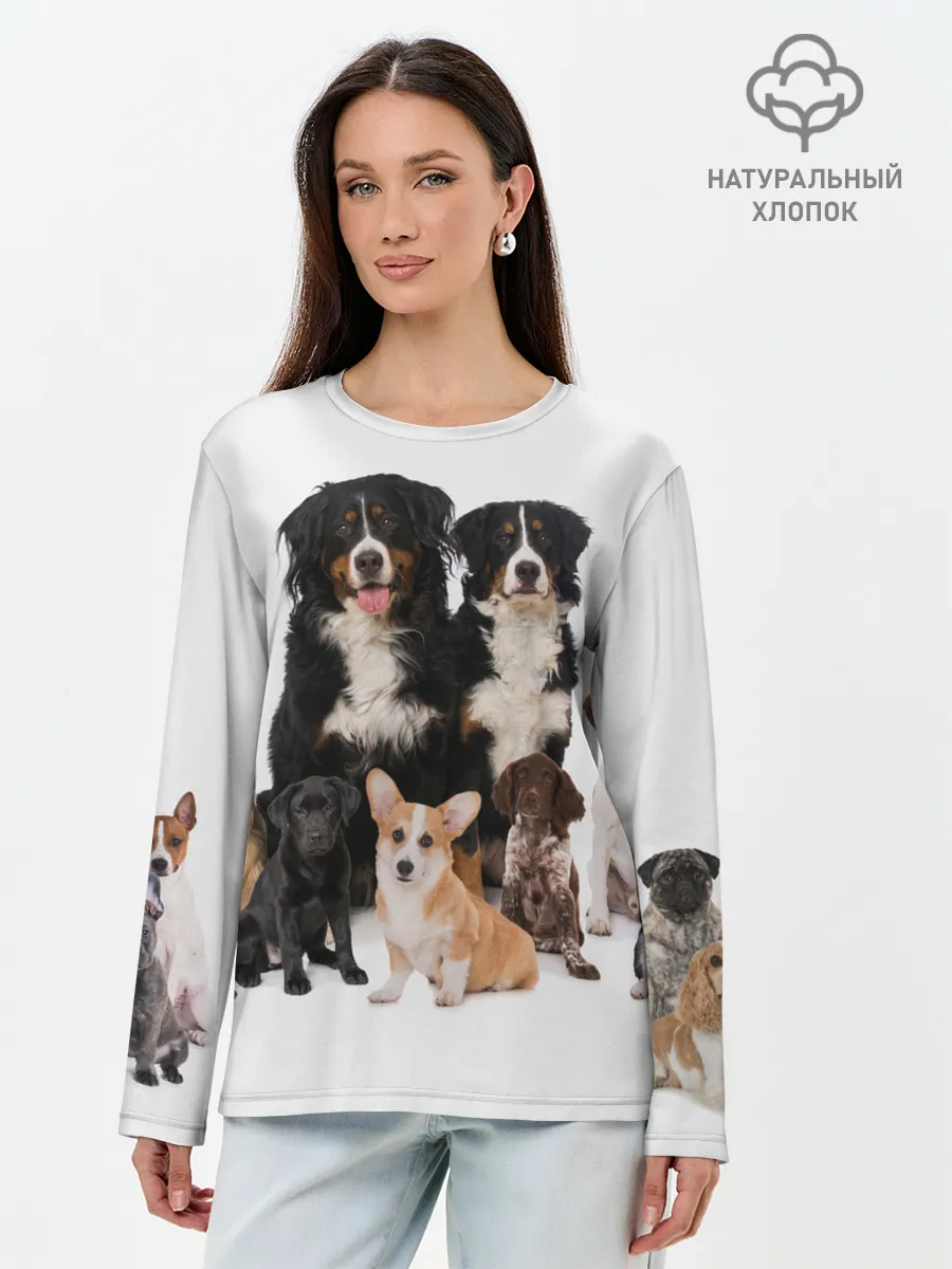 Лонгслив женский. Хлопок / Породистые собаки