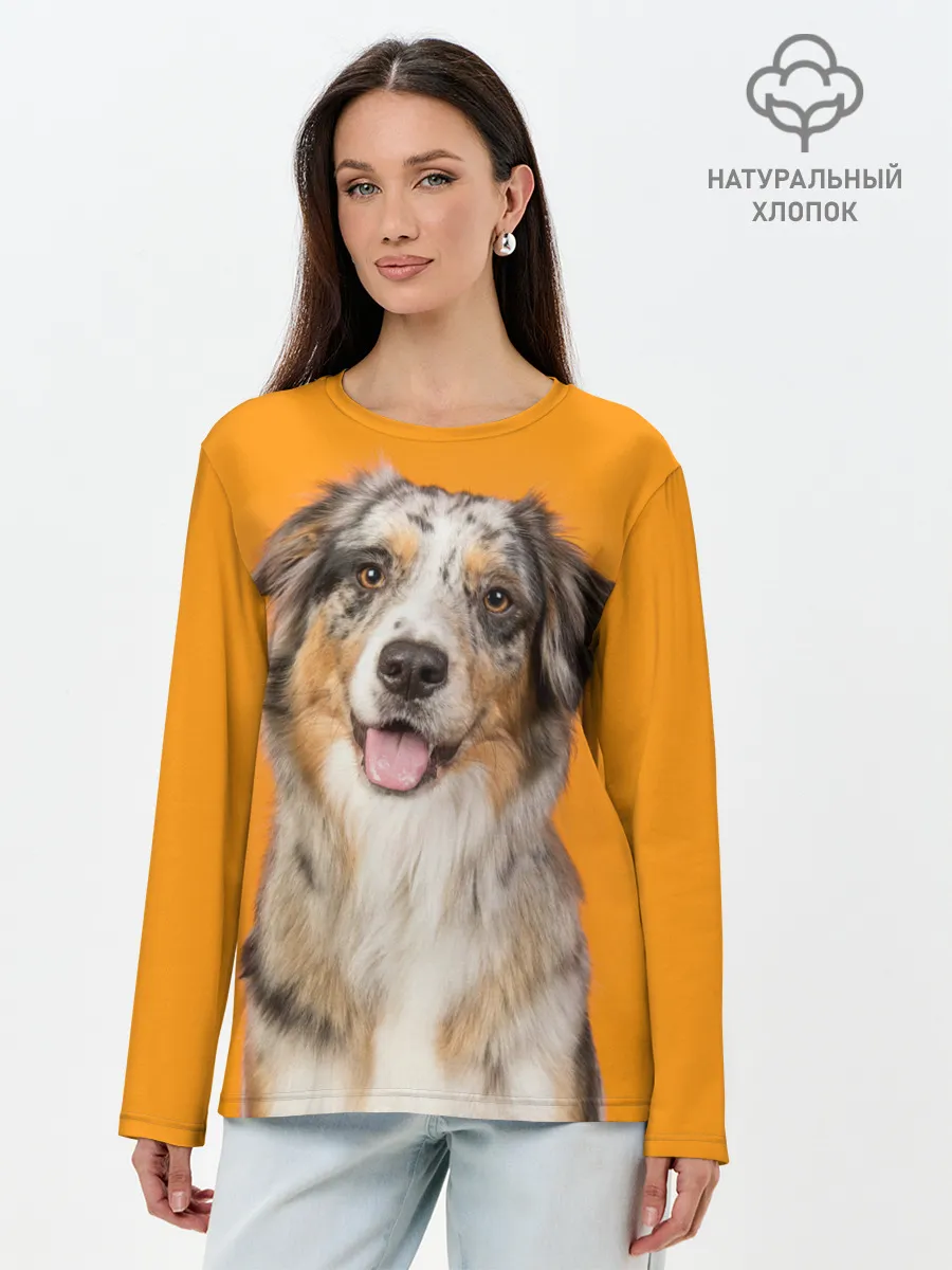 Лонгслив женский. Хлопок / Австралийская овчарка