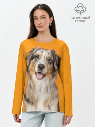 Лонгслив женский. Хлопок / Австралийская овчарка