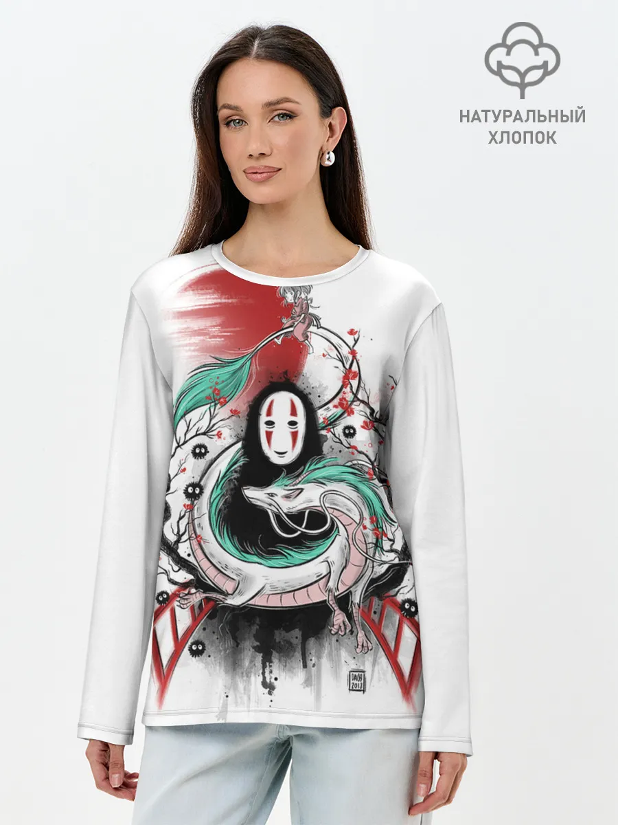 Лонгслив женский. Хлопок / Хаку обвивает Каонаси