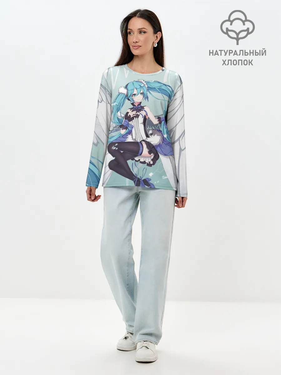 Лонгслив женский. Хлопок / Хацуне Мику с крыльями