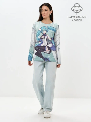 Лонгслив женский. Хлопок / Хацуне Мику с крыльями