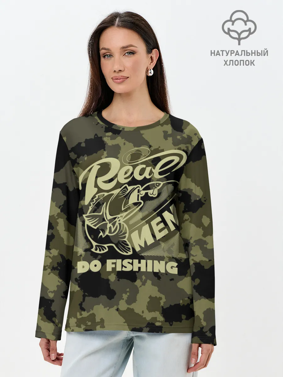 Лонгслив женский. Хлопок / Real men do fishing