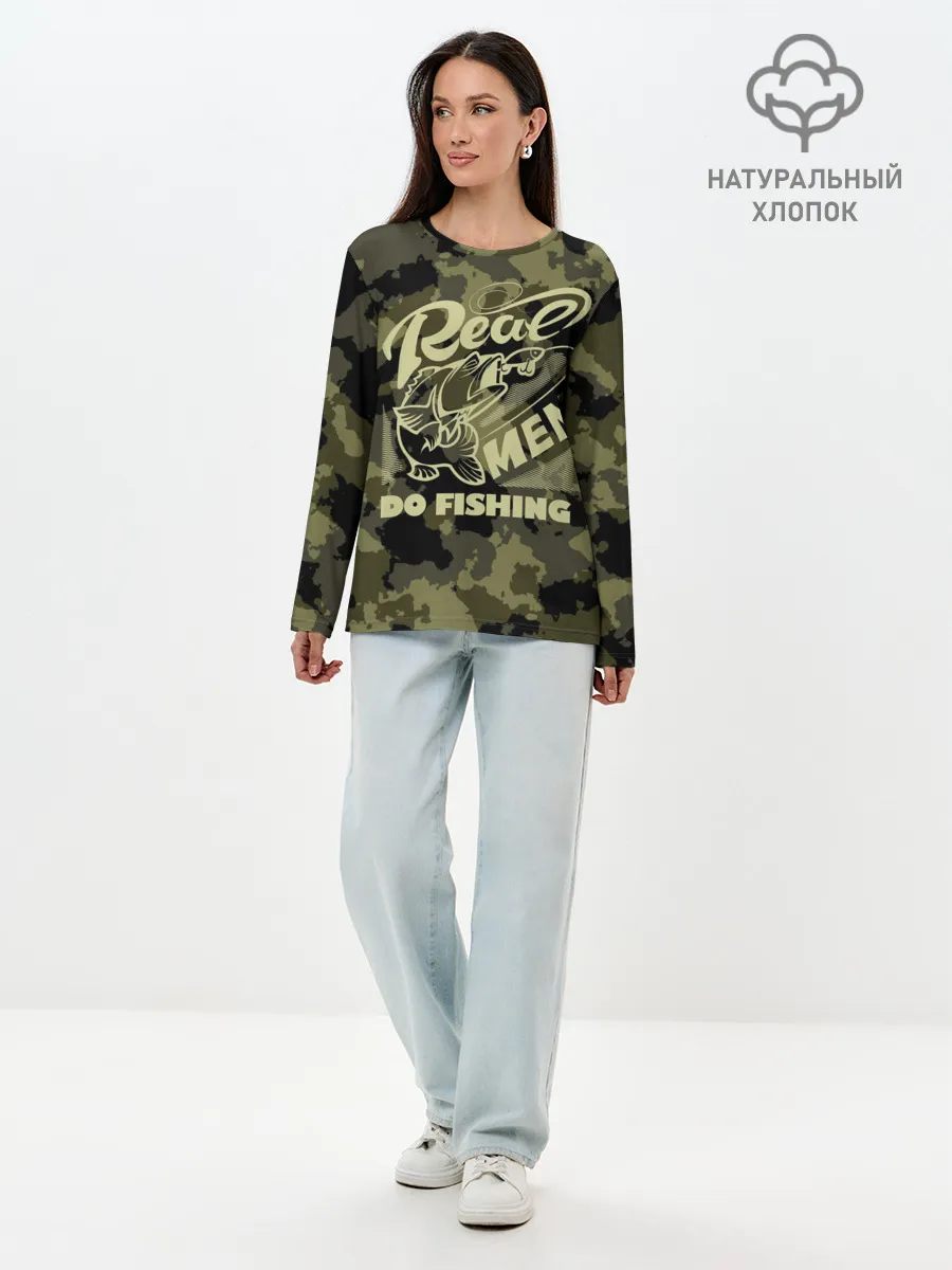 Лонгслив женский. Хлопок / Real men do fishing