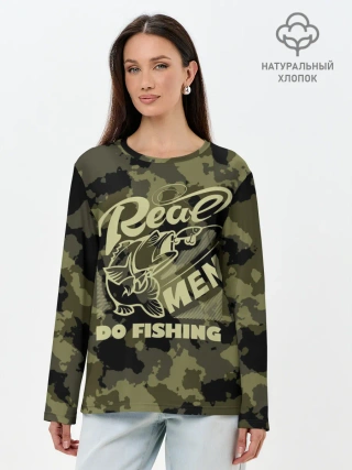 Лонгслив женский. Хлопок / Real men do fishing