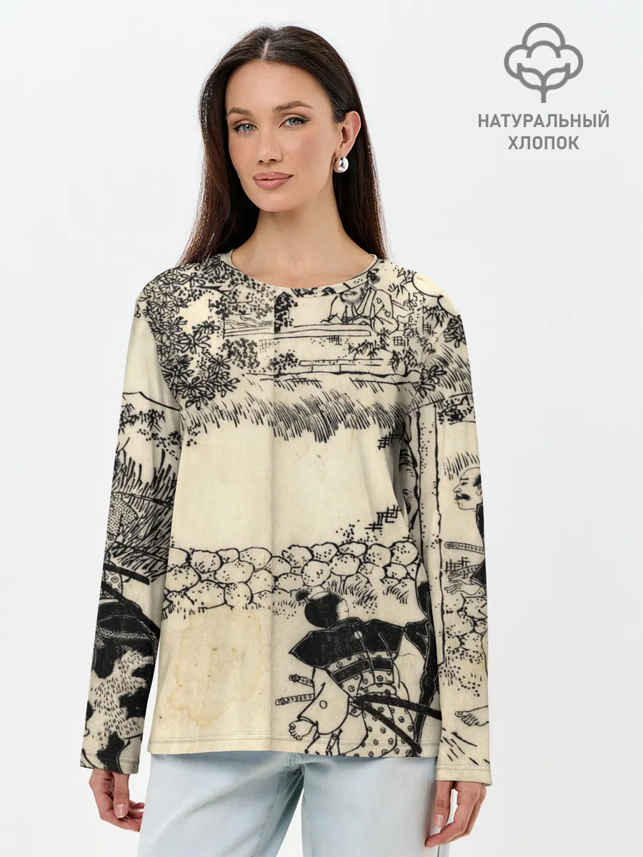 Лонгслив женский. Хлопок / Японская гравюра