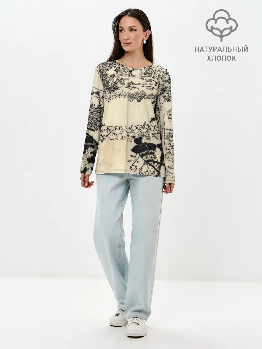 Лонгслив женский. Хлопок / Японская гравюра
