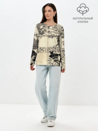 Лонгслив женский. Хлопок / Японская гравюра